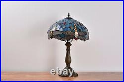 Dragonfly Style Tiffany Table Lamp Stained Glass Desk Light for Home Decor H 18