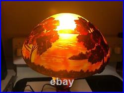 EMIILE GALLE, NEWithREPRO CAMEO GLASS LAMP, LOVELY SUNSET/FOREST/WATER SCENE