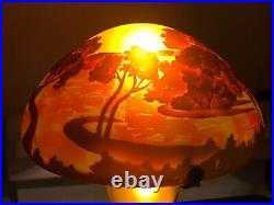 EMIILE GALLE, NEWithREPRO CAMEO GLASS LAMP, LOVELY SUNSET/FOREST/WATER SCENE