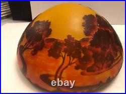 EMIILE GALLE, NEWithREPRO CAMEO GLASS LAMP, LOVELY SUNSET/FOREST/WATER SCENE