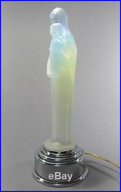 ETLING Art Deco Opalescent Glass Madonna & Child Lamp c. 1930's Rare Model Signed