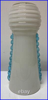 EUC Vtg Czechoslovakia Deco White Aqua Art Glass Lamp Light Shade BOHEMIAN