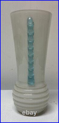 EUC Vtg Czechoslovakia Deco White Aqua Art Glass Lamp Light Shade BOHEMIAN