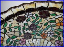 Early 20th Century Mosaic Leaded Art Glass Shade On Unique Hammered Copper Base