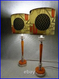 Early Art Deco Marbled Bakelite Lamps (pair) with Designer Shades- Machine Age