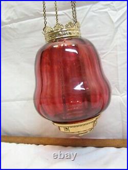 Early Cranberry Art Glass Shade Pendant Chandelier Ceiling Hall Light Lamp