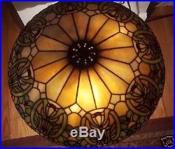 Early Massive Art Nouveau Lily Floral Leaded Glass Table Lamp Bronze Floral Base