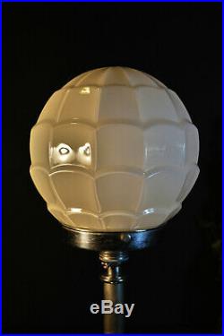 Edwardian C-1910 chrome plated lamp Art Deco Architectural Opaline Glass Shade