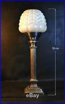 Edwardian C-1910 silver plated lamp Art Deco Architectural Opaline Glass Shade