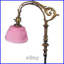 Electric Floor Lamp with Marble Base and Cased Pink Art Glass Shade 1920's