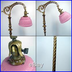 Electric Floor Lamp with Marble Base and Cased Pink Art Glass Shade 1920's