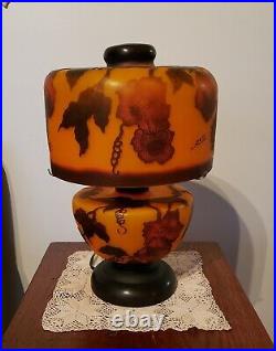 Emile Galle Art Glass Lamp, Grapevine, Orange and Brown, Double Lighted