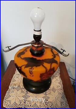 Emile Galle Art Glass Lamp, Grapevine, Orange and Brown, Double Lighted