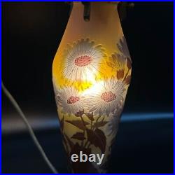 Emile Galle Nancy Acid Etched Cameo Art Glass Table Lamp Daisies circa 1910