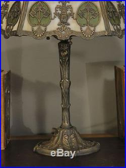 Enchanting Art Nouveau Obverse Painted Slag Glass Lamp