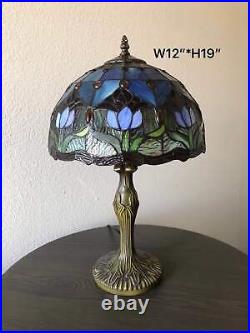 Enjoy Tiffany Style Table Lamp Stained Glass Tulips Vintage H19W12 Inch