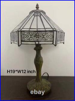 Enjoy Tiffany Style Table Lamp White Stained Glass Vintage 19H12W
