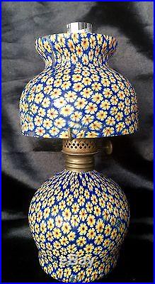 Estate Find Rare Blue And Yellow Millifiori Miniature Oil Lamp Perfect Condition