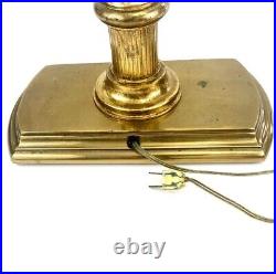 Ethan Allen Lamp Vintage Rare Brass Double Adjustable Light with Stain Glass