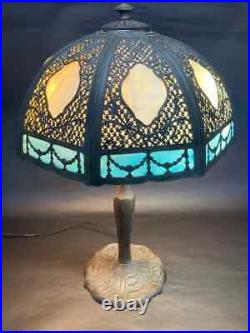 Exceptional Antique Eight Panel Art Nouveau Slag Glass Lamp