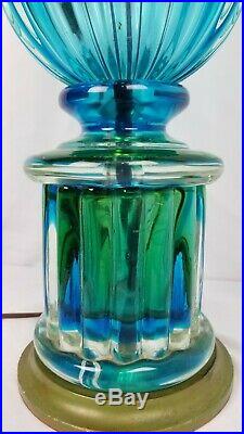 Exceptional Vintage Seguso Murano Art Glass Lamp LARGE Blue Green 24