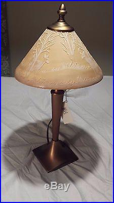 FENTON 17 Electric Lamp. Cameo Carved Chocolate Art Glass