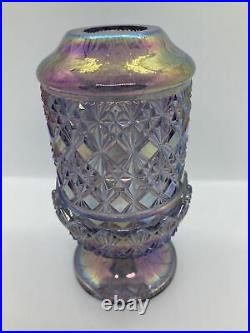 FENTON Art Glass Pink Iridescent Diamond Cut & Block Pattern Fairy Lamp Light 6
