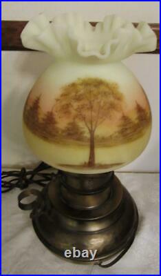 FENTON CABIN in the WOODS Hammered Colonial LAMP Pt'd by D Frederick NICE