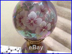FENTON PURPLE GONE WITH THE WIND LAMP HAND PAINTED SELLING WITH NO RESERVE