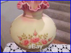 Fenton Vintage Burmese Student Lamp Hand Painted With Roses Selling No Reserve