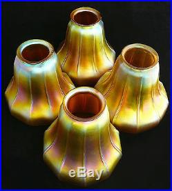 Four Vintage Iridescent Marigold Carnival Fostoria Art Glass Lamp Shades Nuart