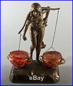 Fabulous Art Deco Nude Figural Pin-up Girl Lamp C. 1930 Water Bearer Czech Glass