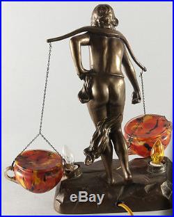 Fabulous Art Deco Nude Figural Pin-up Girl Lamp C. 1930 Water Bearer Czech Glass