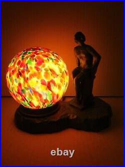 Fantastic Art Deco Lady lamp With Amazzing Czech Glass Shade