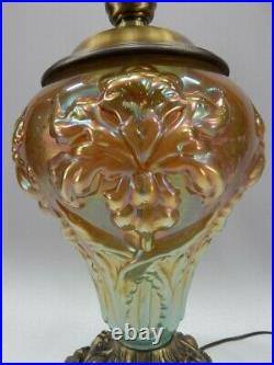 Fenton 27-1/2 Jumbo Regal Iris Aqua Opal Pear Shaped Carnival Glass Lamp Rare