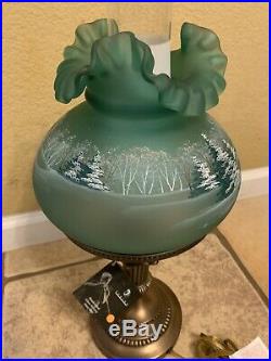 Fenton Art Glass 1995 Christmas Star Light Green Lamp Signed Ltd Ed #411/500