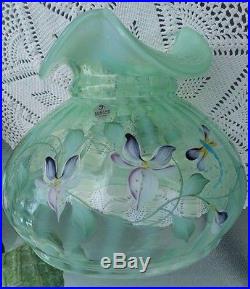 Fenton Art Glass 2001 Lamp Whispering Winds On Willow Green