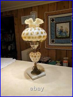 Fenton Art Glass Amber Opalescent Coin Dot 20 3/4 Student lamp with Marble base