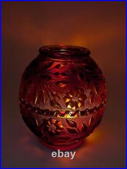 Fenton Art Glass Fireball Fairy Lamp, Inverted Wildflower, Amberina. Rare Color