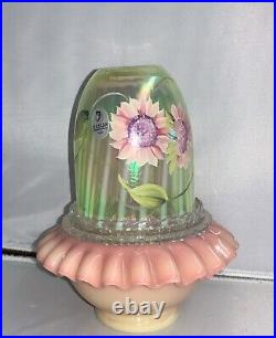 Fenton Art Glass HP Sun Flower Burmese Topaz Opalescent Fairy Light Lamp 7610TC