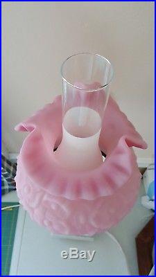 Fenton Art Glass Pink Satin EMBOSSED POPPY Student Desk Lamp Heavy Marble Base