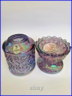 Fenton Art Glass Purple Iridescent Diamond Cut & Block Pattern Fairy Lamp