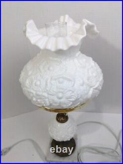 Fenton Art Glass White Milk Glass Poppy Student Lamp With Marble Base