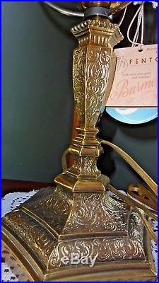 Fenton Burmese ruffled lamp with pure gold and uranium