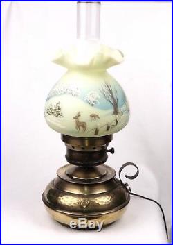 Fenton Colonial Hammered Brass Lamp Nature's Christmas 79 Limited Edition Sig