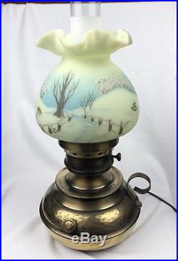 Fenton Colonial Hammered Brass Lamp Nature's Christmas 79 Limited Edition Sig