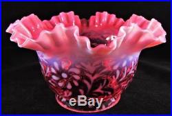 Fenton Cranberry Art Glass Daisy & Fern Upturned Gas Lamp Shade 4 Rim Oil Kero