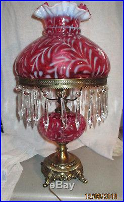 Fenton Cranberry Opalescent Glass Daisy and Fern Lamp