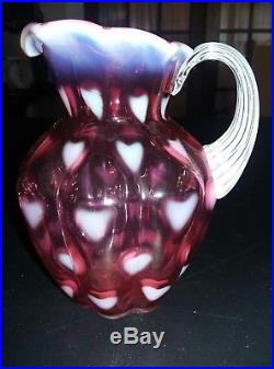 Fenton Cranberry Opalescent Hearts Vases Fairy lamp Pitcher Lot 4 pieces