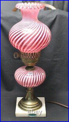 Fenton Cranberry Opalescent Spiral Swirl Lamp Labels 1